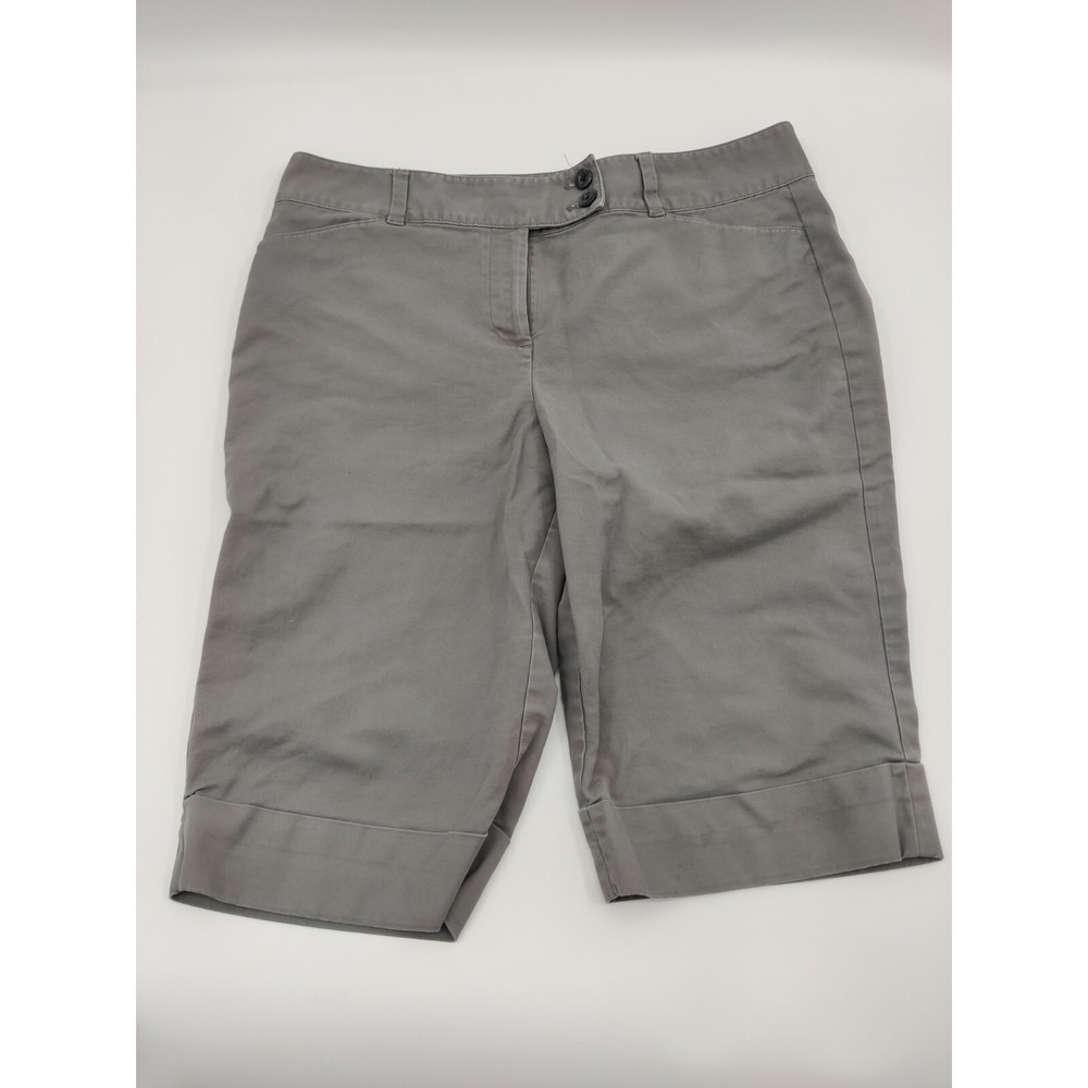 Ann Taylor Curvy Gray Cuffed Bermuda Shorts Womens Size 14 Mid Rise Solid Cotton